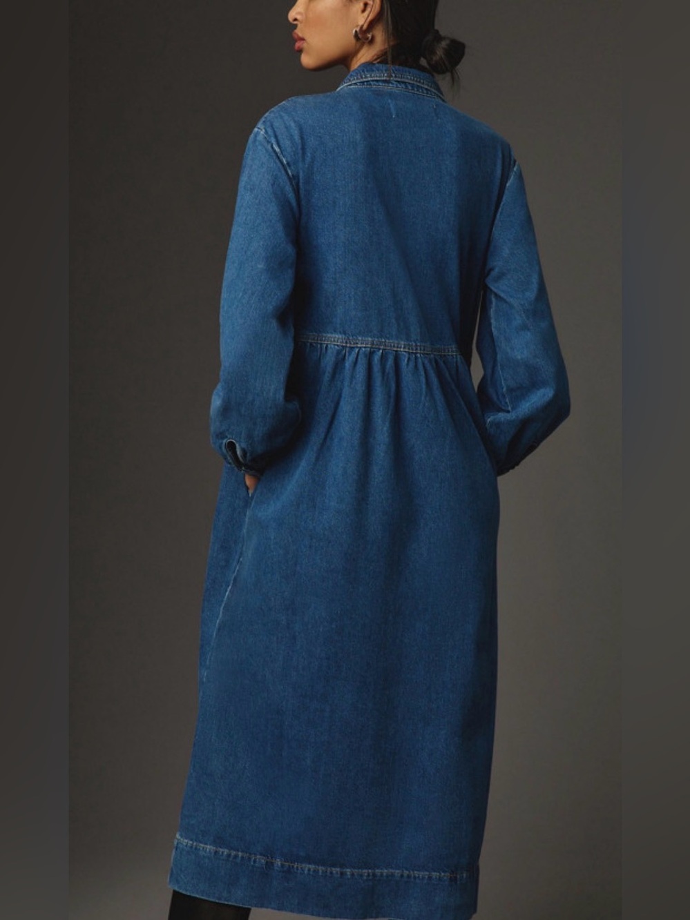 Anthropologie Seen Worn Kept Long-Sleeve Denim Midi Dress - Picture 2 of 9
